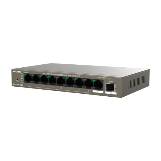 G2210P-8-102W | IP-COM | Switch 8 porturi PoE, 1 port RJ45, 1 port SFP, Gigabit, Cloud Management - IP-COM G2210P-8-102W Switch 8 porturi PoE, 1 port RJ45, 1 port SFP, Gigabit, Cloud Management - IP-COM G2210P-8-102W