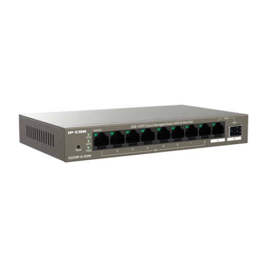 G2210P-8-102W | IP-COM | Switch 8 porturi PoE, 1 port RJ45, 1 port SFP, Gigabit, Cloud Management - IP-COM G2210P-8-102W Switch 8 porturi PoE, 1 port RJ45, 1 port SFP, Gigabit, Cloud Management - IP-COM G2210P-8-102W