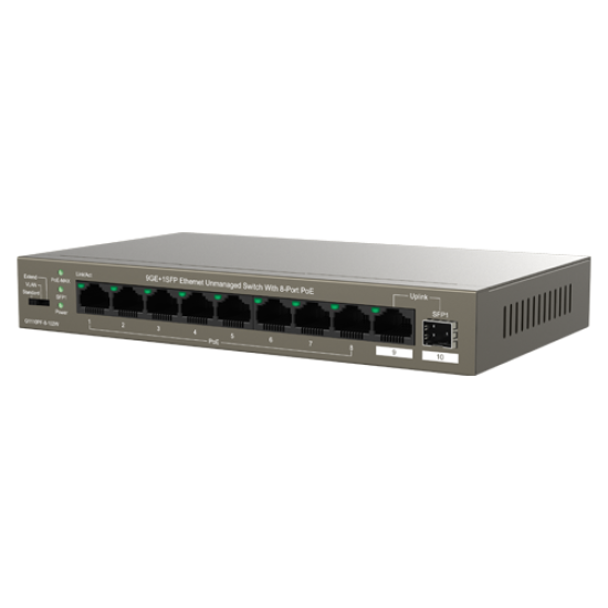 Switch 8 porturi Gigabit PoE, 1 x RJ45 Gigabit Uplink, 1 x SFP Gigabit Uplink - IP-COM G1110PF-8-102W