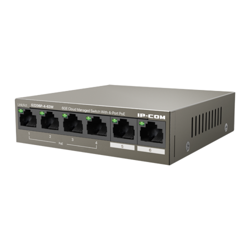 Switch 4 porturi Gigabit PoE+, 2 porturi RJ45 Gigabit, 58W, Management - IP-COM G2206P-4-63W – IP-COM G2206P-4-63W