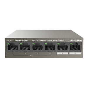 Switch 4 porturi Gigabit PoE+, 2 porturi RJ45 Gigabit, 58W, Management - IP-COM G2206P-4-63W Switch 4 porturi Gigabit PoE+, 2 porturi RJ45 Gigabit, 58W, Management - IP-COM G2206P-4-63W