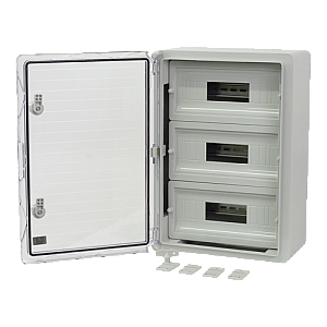 Cutie modulara IP65 din ABS gri, usa transparenta, 3 x 15 module, 350x500x190 mm PP3116 Cutie modulara IP65 din ABS gri, usa transparenta, 3 x 15 module, 350x500x190 mm PP3116