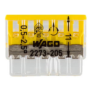 Conector compact de imbinare, 5 fire, max. 2.5 mm² (100 buc.) - WAGO 2273-205 Conector compact de imbinare, 5 fire, max. 2.5 mm² (100 buc.) - WAGO 2273-205