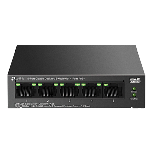 Switch LiteWave, 5 porturi RJ45 Gigabit, 4xPoE+, Unmanaged - TP-Link LS105GP