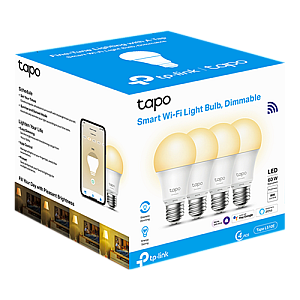 Set 4 becuri smart Wi-Fi, lumina calda 2700K ajustabila, 806 lm, E27 - TP-Link Tapo TapoL510E(4-pack) Set 4 becuri smart Wi-Fi, lumina calda 2700K ajustabila, 806 lm, E27 - TP-Link Tapo TapoL510E(4-pack)