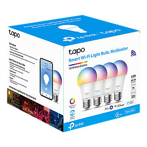 Set 4 becuri smart Wi-Fi, RGB, intensitate ajustabila, 2700-6500K, 806 lm, E27 - TP-Link Tapo TapoL530E(4-pack) Set 4 becuri smart Wi-Fi, RGB, intensitate ajustabila, 2700-6500K, 806 lm, E27 - TP-Link Tapo TapoL530E(4-pack)