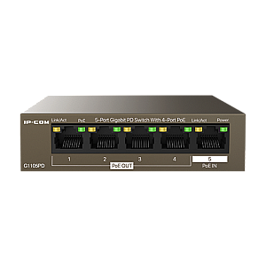 Switch 4 x RJ45 1G PoE Out 802.3af, 1 x RJ45 1G PoE IN, Unmanaged - IP-COM G1105PD Switch 4 x RJ45 1G PoE Out 802.3af, 1 x RJ45 1G PoE IN, Unmanaged - IP-COM G1105PD