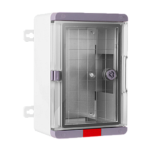 Cutie distributie IP67 din ABS gri, usa transparenta, placa metalica, 300x400x170mm PS304017