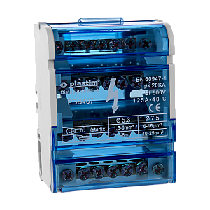 Bloc de distributie electrica, 4x7 poli, 125A - Plastim PDB407 Bloc de distributie electrica, 4x7 poli, 125A - Plastim PDB407