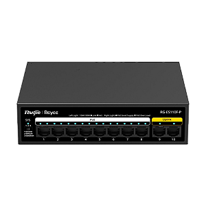 Switch L2, 8 x RJ45 10/100 Mbps PoE, 2 x RJ45 10/100 Mbps, Unmanaged - Ruijie Reyee RG-ES110F-P