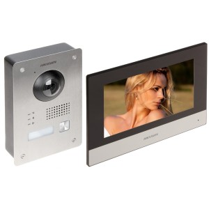 Kit videointerfon IP pe 2 fire, monitor tactil 7 inch, cameră 2MP, Wi-Fi, Hik-Connect, Hikvision - DS-KIS703Y-P