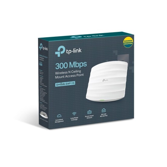 Access Point Wi-Fi 4, 2.4 GHz, 300 Mbps, 2 x 4 dBi, 1 x RJ45 10/100 Mbps, PoE - TP-Link Omada EAP115