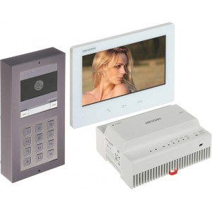 Kit videointerfon HD pe 2 fire, monitor 7 inch, cameră 2MP, Wi-Fi, stație exterioară aluminiu, Hikvision - DS-KIS704EY-ACW2/Aluminum