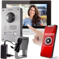 Kit videointerfon IP pe 2 fire, monitor tactil 7 inch, cameră 2MP, Wi-Fi, Hik-Connect, Hikvision - DS-KIS703Y-P