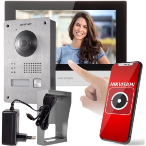 Kit videointerfon IP pe 2 fire, monitor tactil 7 inch, cameră 2MP, Wi-Fi, Hik-Connect, Hikvision - DS-KIS703Y-P