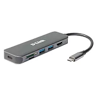 D-Link DUB-2327 hub USB-C 6-in-1 multifunctional cu HDMI, Ethernet, USB 3.0 si card reader
