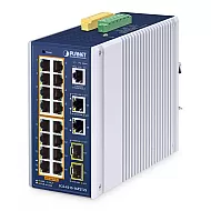 PLANET IP30 Industrial L2/L4 16-Port Gestionate L2/L4 Gigabit Ethernet (10/100/1000) Power over Ethernet (PoE) Suport Aluminiu, Albastru