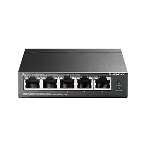 Switch 4 porturi RJ45 10/100 Mbps PoE, 1 port RJ45 10/100 Mbps, Buget PoE 41W, Unmanaged - TP-Link TL-SF1005LP