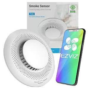 Senzor de fum Smart Home EZVIZ, avertizare optica si acustica, comunicare Wireless ZigBee CS-T4C