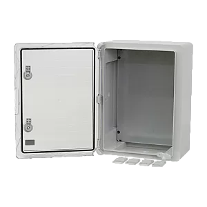 Cutie distributie IP65 din ABS gri, usa transparenta, placa metalica, 300x400x170 mm PP3014