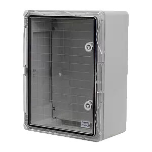 Cutie distributie IP65 din ABS gri, usa transparenta, placa metalica, 300x400x170 mm PP3014
