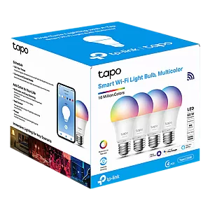 Set 4 becuri smart Wi-Fi, RGB, intensitate ajustabila, 2700-6500K, 806 lm, E27 - TP-Link Tapo TapoL530E(4-pack)