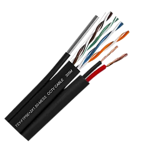 Cablu FTP autoportant cu alimentare 2x1.5, cat 5E, CUPRU 100%, 305m, negru TSY-FTP5E+2x1.50-MESS Cablu FTP autoportant cu alimentare 2x1.5, cat 5E, CUPRU 100%, 305m, negru TSY-FTP5E+2x1.50-MESS