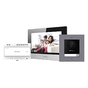 KIT  videointerfon 2 fire pentru 1 familie, monitor 7 inch, Alarma - HIKVISION DS-KIS702Y