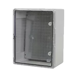 Cutie distributie IP65 din ABS gri, usa transparenta, placa metalica, 400x500x240 mm PP3017