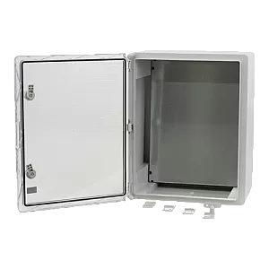 Cutie distributie IP65 din ABS gri, usa transparenta, placa metalica, 400x500x240 mm PP3017