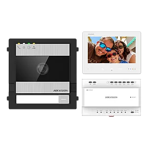 KIT videointerfon 2 fire pentru 1 familie, monitor 7 inch, Alarma, IK08, Card 32GB - HIKVISION DS-KIS704EY-SS