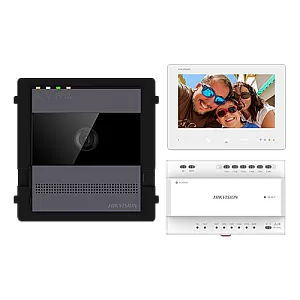 KIT videointerfon 2 fire pentru 1 familie, monitor 7 inch, Alarma, IK08, Card 32GB, Al - HIKVISION DS-KIS704EY-AL