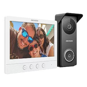 Kit videointerfon analogic, ecran 7', conectare 4 fire pentru 1 familie, IR, IK08 - HIKVISION DS-KIS213