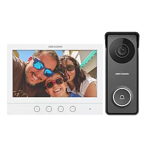 Kit videointerfon analogic, ecran 7', conectare 4 fire pentru 1 familie, IR, IK08 - HIKVISION DS-KIS213