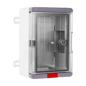 Cutie distributie IP67 din ABS gri, usa transparenta, placa metalica, 200x300x130 mm PS203013