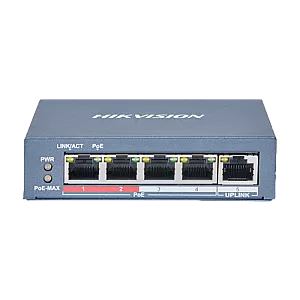 Switch 4 x RJ45 10/100 Mbps PoE, 1 x RJ45 10/100 Mbps, Unmanaged - HIKVISION DS-3E0105P-E