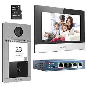 KIT videointerfon pentru o familie, Wi-Fi 2.4Ghz, monitor 7 inch - HIKVISION DS-KIS604-S