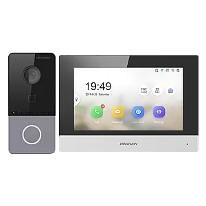 KIT videointerfon TCP/IP pentru 1 familie, monitor TFT LCD 7 inch - HIKVISION DS-KIS603-P