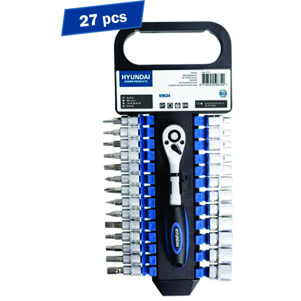 HYUNDAI HY-59634 – Set 27 chei clichet cu tubulare + biti 1/4, Hyundai HY-59634 Set 27 chei clichet cu tubulare + biti 1/4, Hyundai HY-59634 – HYUNDAI HY-59634