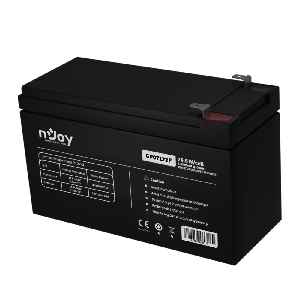 NJOY BTVACGUOBTG2FCW01B – NJOY GP07122F – Baterie VRLA AGM 12V 7Ah NJOY GP07122F – Baterie VRLA AGM 12V 7Ah – NJOY BTVACGUOBTG2FCW01B
