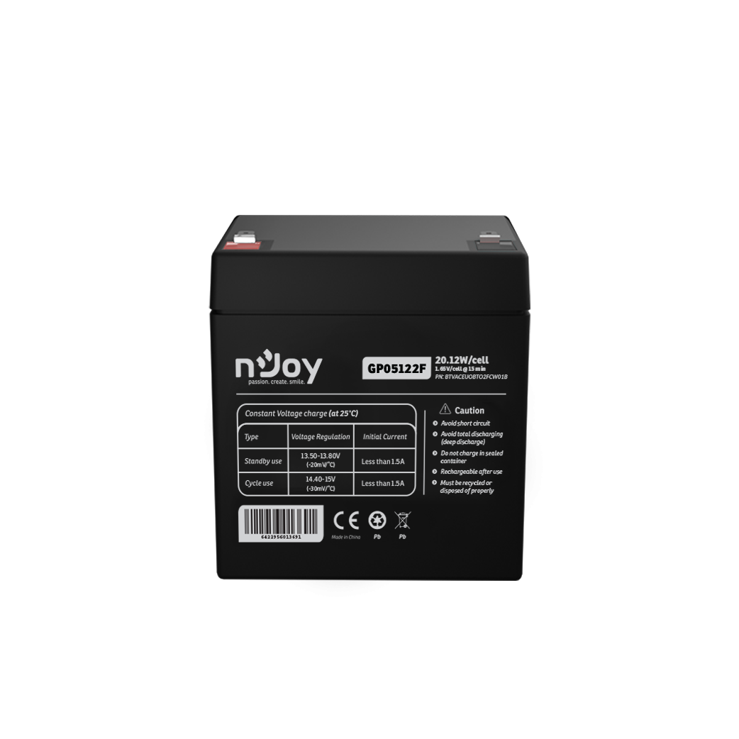 NJOY BTVACEUOBTO2FCW01B – nJoy GP05122F baterie 12 V VRLA AGM 5 Ah pentru UPS/sisteme standby nJoy GP05122F baterie 12 V VRLA AGM 5 Ah pentru UPS/sisteme standby – NJOY BTVACEUOBTO2FCW01B