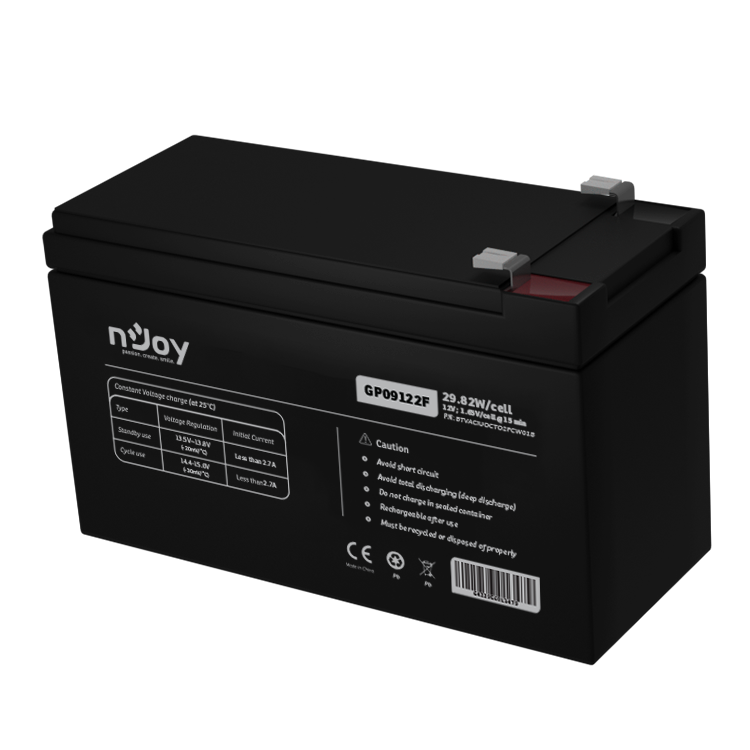 NJOY BTVACIUOCTO2FCW01B – nJoy GP09122F baterie VRLA AGM 12V 9Ah pentru UPS și sisteme standby nJoy GP09122F baterie VRLA AGM 12V 9Ah pentru UPS și sisteme standby – NJOY BTVACIUOCTO2FCW01B