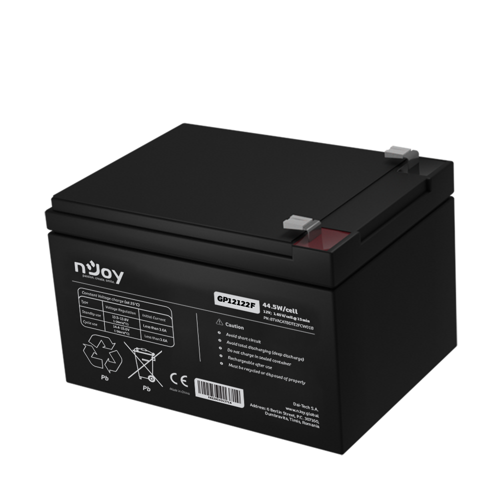 NJOY BTVACATBDTE2FCW01B – NJOY GP12122F – Baterie VRLA AGM 12V / 12Ah NJOY GP12122F – Baterie VRLA AGM 12V / 12Ah – NJOY BTVACATBDTE2FCW01B
