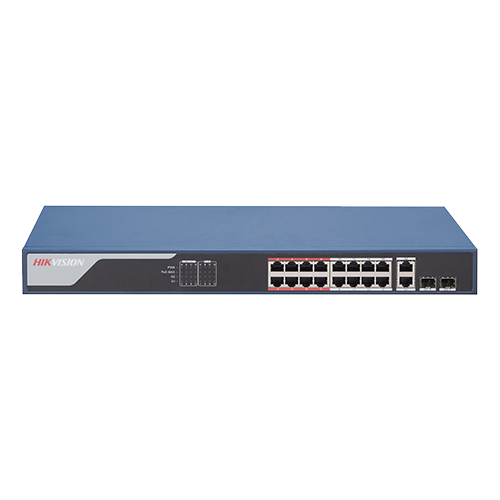 Switch 16 porturi PoE 100Mbps, 2 port uplink Gigabit, SMART Management - HIKVISION DS-3E1318P-EI