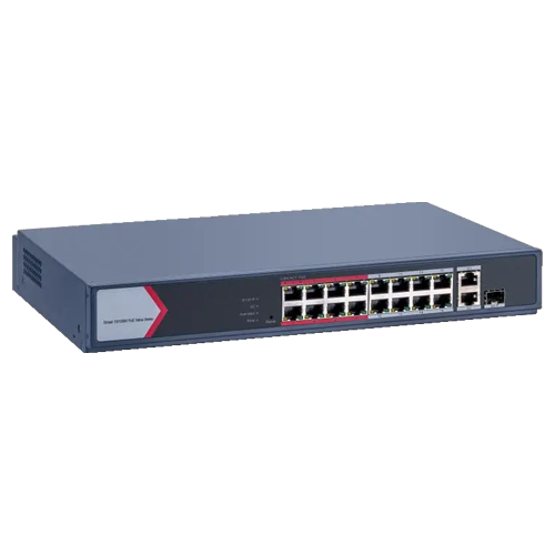 Switch 16 porturi PoE 100Mbps, 1 port Gigabit combo, 1 Gigabit RJ45, SMART Management - HIKVISION DS-3E1318P-EI-M