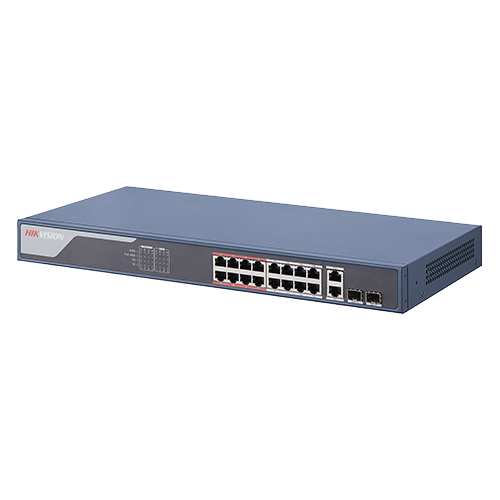 Switch 16 porturi PoE 100Mbps, 2 port uplink Gigabit, SMART Management - HIKVISION DS-3E1318P-EI