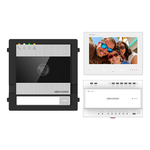 KIT videointerfon 2 fire pentru 1 familie, monitor 7 inch, Alarma, IK08, Card 32GB - HIKVISION DS-KIS704EY-SS