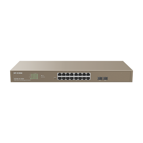 Switch 16 porturi PoE Gigabit, 2 porturi SFP Gigabit, Cloud Management - IP-COM G3318P-16-250W