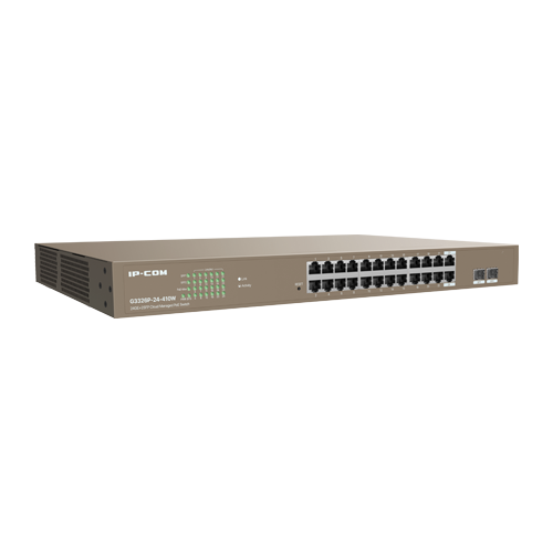 Switch 24 porturi PoE+ Gigabit, 2 porturi SFP Gigabit, Management, 370W, 1U - IP-COM G3326P-24-410W