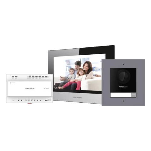 KIT  videointerfon 2 fire pentru 1 familie, monitor 7 inch, Alarma - HIKVISION DS-KIS702Y